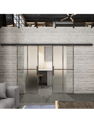 Glasschiebetür BLACK-LINE Loft Rosteisen Genietet 08 Blickdicht