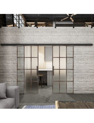 Glasschiebetür BLACK-LINE Loft Rosteisen Genietet 10 Blickdicht