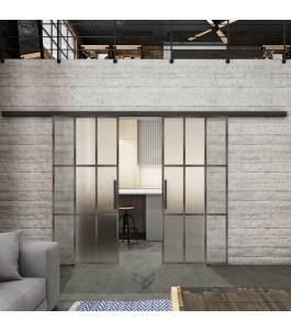 Glasschiebetür BLACK-LINE Loft Rosteisen Genietet 11 Blickdicht