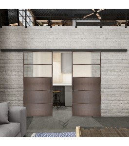 Glasschiebetür BLACK-LINE Loft Rosteisen Genietet 13 Blickdicht