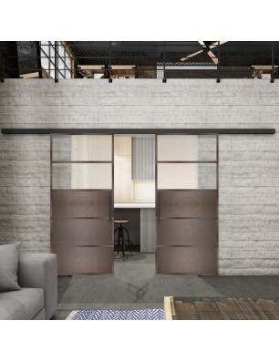 Glasschiebetür BLACK-LINE Loft Rosteisen Genietet 13 Blickdicht