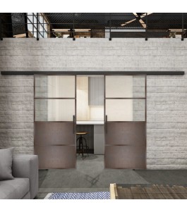 Glasschiebetür BLACK-LINE Loft Rosteisen Genietet 14 Blickdicht