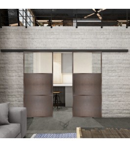 Glasschiebetür BLACK-LINE Loft Rosteisen Genietet 15 Blickdicht