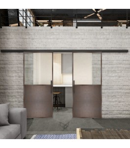 Glasschiebetür BLACK-LINE Loft Rosteisen Genietet 16 Blickdicht