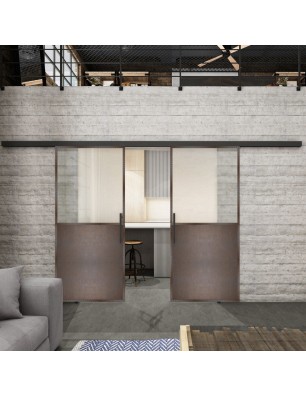 Glasschiebetür BLACK-LINE Loft Rosteisen Genietet 16 Blickdicht