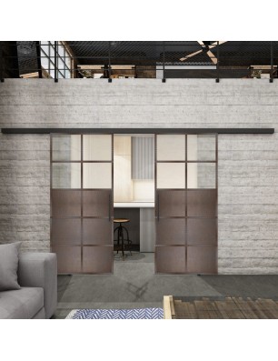 Glasschiebetür BLACK-LINE Loft Rosteisen Genietet 17 Blickdicht