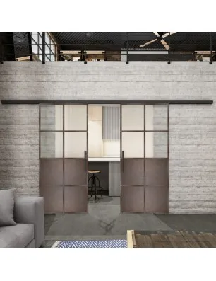 Glasschiebetür BLACK-LINE Loft Rosteisen Genietet 18 Blickdicht