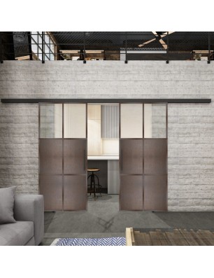 Glasschiebetür BLACK-LINE Loft Rosteisen Genietet 19 Blickdicht