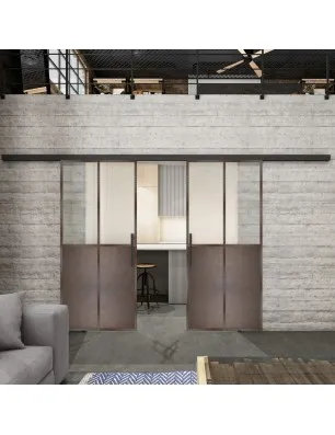 Glasschiebetür BLACK-LINE Loft Rosteisen Genietet 20 Blickdicht