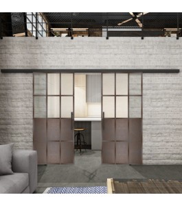 Glasschiebetür BLACK-LINE Loft Rosteisen Genietet 22 Blickdicht