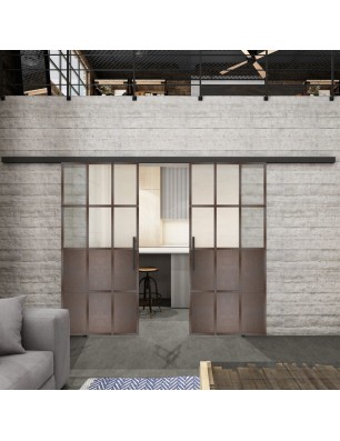 Glasschiebetür BLACK-LINE Loft Rosteisen Genietet 22 Blickdicht