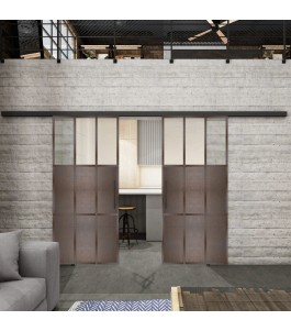 Glasschiebetür BLACK-LINE Loft Rosteisen Genietet 23 Blickdicht