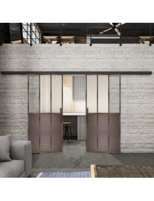Glasschiebetür BLACK-LINE Loft Rosteisen Genietet 24 Blickdicht