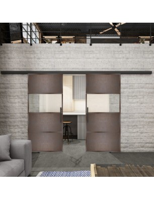 Glasschiebetür BLACK-LINE Loft Rosteisen Genietet 26 Blickdicht