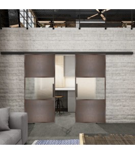 Glasschiebetür BLACK-LINE Loft Rosteisen Genietet 27 Blickdicht