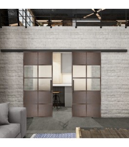 Glasschiebetür BLACK-LINE Loft Rosteisen Genietet 28 Blickdicht