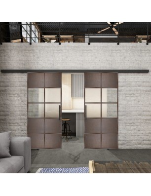 Glasschiebetür BLACK-LINE Loft Rosteisen Genietet 28 Blickdicht