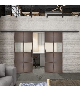 Glasschiebetür BLACK-LINE Loft Rosteisen Genietet 29 Blickdicht