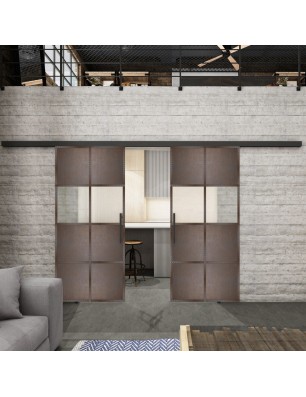 Glasschiebetür BLACK-LINE Loft Rosteisen Genietet 29 Blickdicht