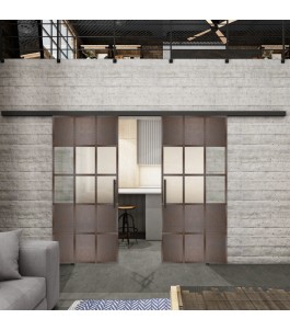 Glasschiebetür BLACK-LINE Loft Rosteisen Genietet 31 Blickdicht