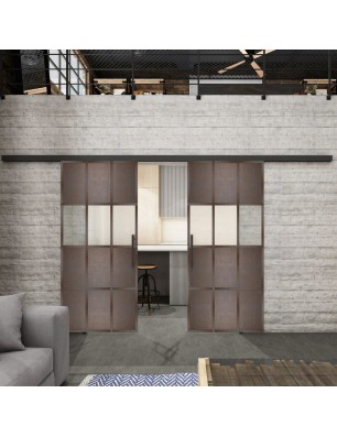 Glasschiebetür BLACK-LINE Loft Rosteisen Genietet 32 Blickdicht