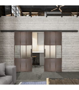 Glasschiebetür BLACK-LINE Loft Rosteisen Genietet 33 Blickdicht