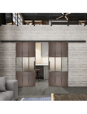 Glasschiebetür BLACK-LINE Loft Rosteisen Genietet 33 Blickdicht