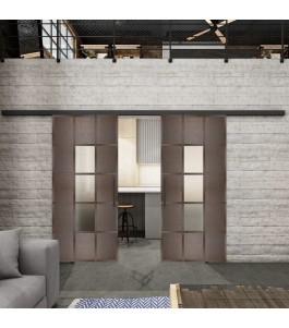 Glasschiebetür BLACK-LINE Loft Rosteisen Genietet 34 Blickdicht