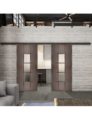Glasschiebetür BLACK-LINE Loft Rosteisen Genietet 34 Blickdicht