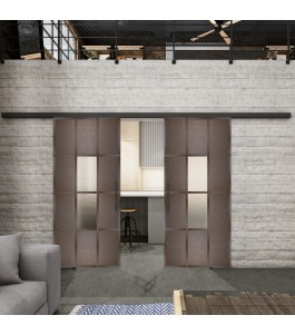 Glasschiebetür BLACK-LINE Loft Rosteisen Genietet 35 Blickdicht