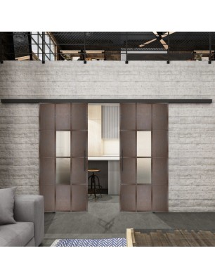 Glasschiebetür BLACK-LINE Loft Rosteisen Genietet 35 Blickdicht