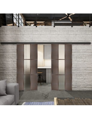 Glasschiebetür BLACK-LINE Loft Rosteisen Genietet 36 Blickdicht