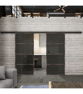 Glasschiebetür BLACK-LINE Loft Rosteisen Genietet 02 Auf Grauglas
