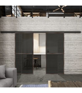 Glasschiebetür BLACK-LINE Loft Rosteisen Genietet 04 Auf Grauglas