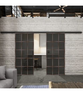 Glasschiebetür BLACK-LINE Loft Rosteisen Genietet 09 Auf Grauglas