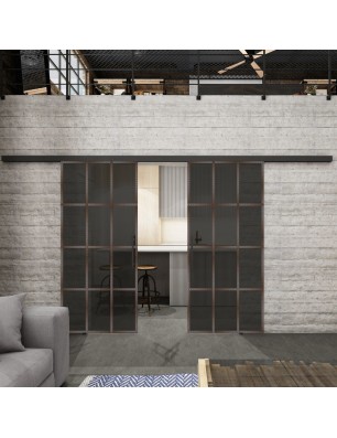 Glasschiebetür BLACK-LINE Loft Rosteisen Genietet 10 Auf Grauglas