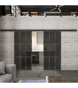 Glasschiebetür BLACK-LINE Loft Rosteisen Genietet 11 Auf Grauglas
