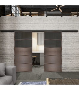 Glasschiebetür BLACK-LINE Loft Rosteisen Genietet 13 Auf Grauglas