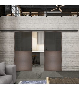 Glasschiebetür BLACK-LINE Loft Rosteisen Genietet 16 Auf Grauglas