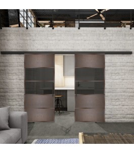 Glasschiebetür BLACK-LINE Loft Rosteisen Genietet 25 Auf Grauglas
