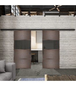 Glasschiebetür BLACK-LINE Loft Rosteisen Genietet 26 Auf Grauglas