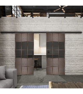 Glasschiebetür BLACK-LINE Loft Rosteisen Genietet 31 Auf Grauglas