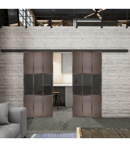 Glasschiebetür BLACK-LINE Loft Rosteisen Genietet 33 Auf Grauglas