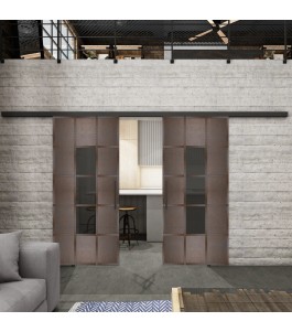 Glasschiebetür BLACK-LINE Loft Rosteisen Genietet 34 Auf Grauglas