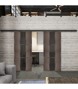 Glasschiebetür BLACK-LINE Loft Rosteisen Genietet 36 Auf Grauglas