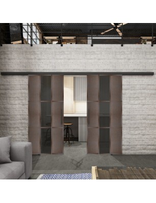 Glasschiebetür BLACK-LINE Loft Rosteisen Genietet 36 Auf Grauglas