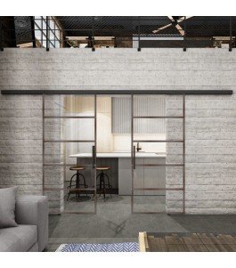 Glasschiebetür BLACK-LINE Loft Rosteisen Genietet 01 Auf Klarglas