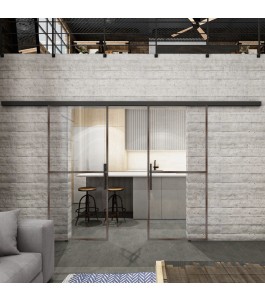 Glasschiebetür BLACK-LINE Loft Rosteisen Genietet 04 Auf Klarglas