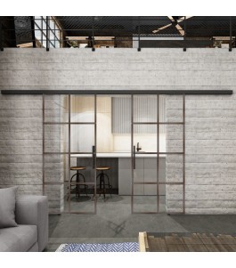 Glasschiebetür BLACK-LINE Loft Rosteisen Genietet 06 Auf Klarglas