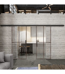 Glasschiebetür BLACK-LINE Loft Rosteisen Genietet 08 Auf Klarglas